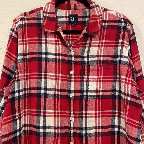 Gap Women's Flannel Button Front Shirt XL Red Cotton Plaid Comfy Outdoor - Picture 7 of 16
